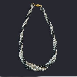 Classic Vintage Two-Tone Pearl Twist Necklace - Gray & White